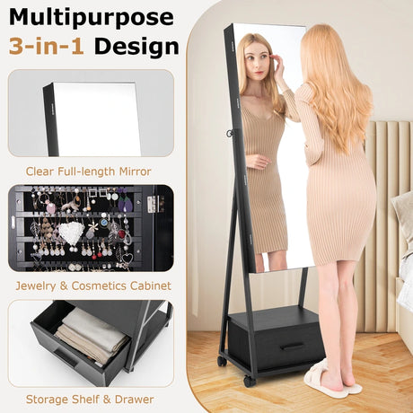 Jewelry Cabinet with Full-Length Mirror-Black