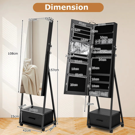 Jewelry Cabinet with Full-Length Mirror-Black