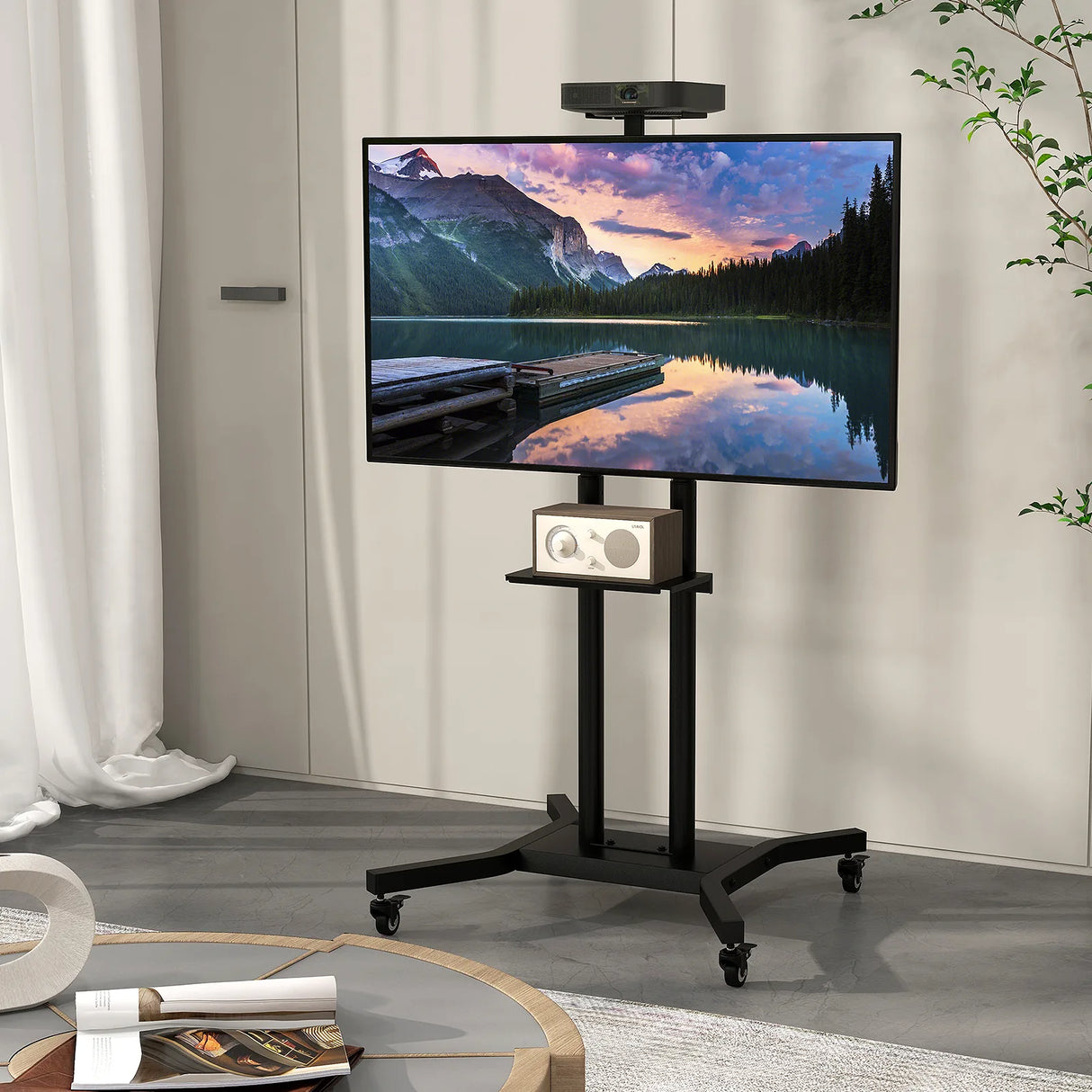 Mobile TV Stand Height Adjustable TV Cart with Lockable Wheels