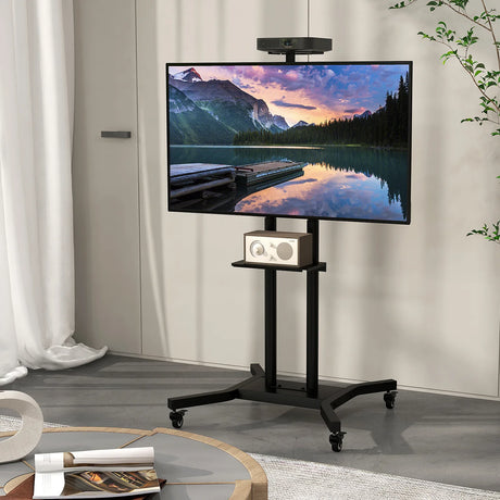 Mobile TV Stand Height Adjustable TV Cart with Lockable Wheels