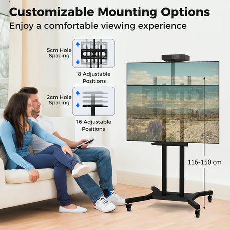 Mobile TV Stand Height Adjustable TV Cart with Lockable Wheels
