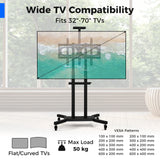 Mobile TV Stand Height Adjustable TV Cart with Lockable Wheels