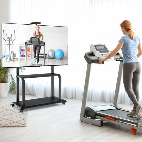 Mobile TV Stand with Camera Shelf and AV Shelves for 32-80 Inch Flat/Curved TVs