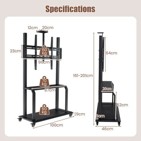 Mobile TV Stand with Camera Shelf and AV Shelves for 32-80 Inch Flat/Curved TVs