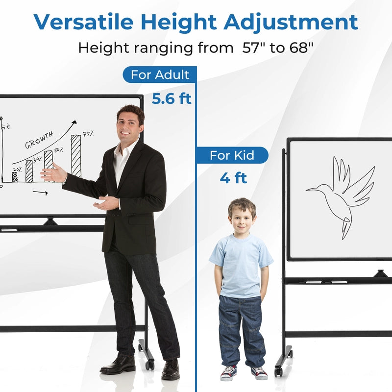 32 x 47 Inch Portable Rolling White Board-Black