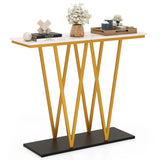 Modern Accent Extra Long Console Entry Table with Faux Marble Top-White