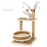 Modern Cat Tower with Rattan Mat and 3 Hanging Ball Toys