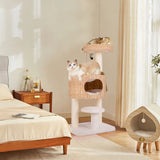 Modern Cat Tower with Hanging Toy and Anti-tipping Device-Natural