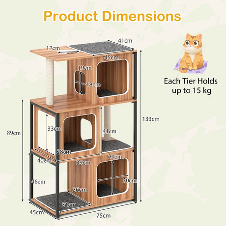 2 in 1 Scratching Post Cat House 3 Floors Cat Tree with Removable Cushion &amp; Cat Cave