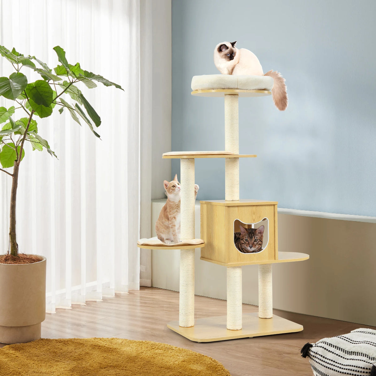 Multi-purpose Cat Tree with Plush Perch for Kittens and Cats