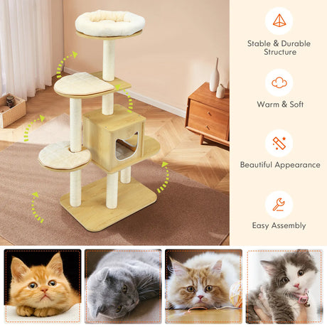 Multi-purpose Cat Tree with Plush Perch for Kittens and Cats