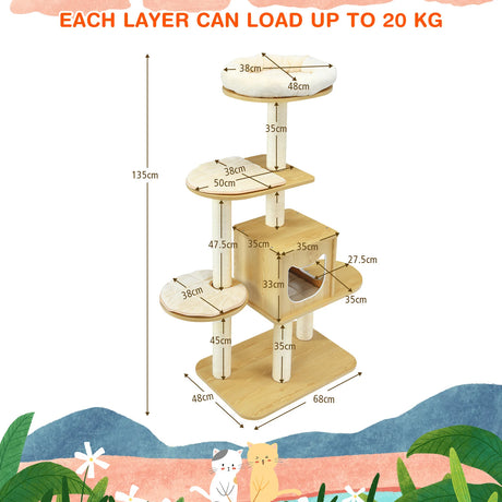 Multi-purpose Cat Tree with Plush Perch for Kittens and Cats