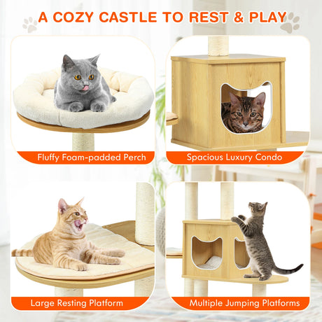 Multi-purpose Cat Tree with Plush Perch for Kittens and Cats