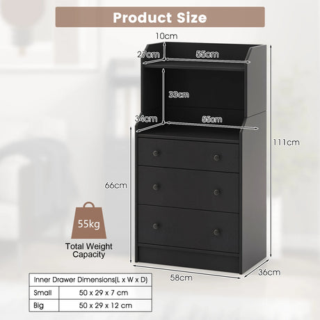 Modern Storage Dresser with Anti-toppling Device-Black