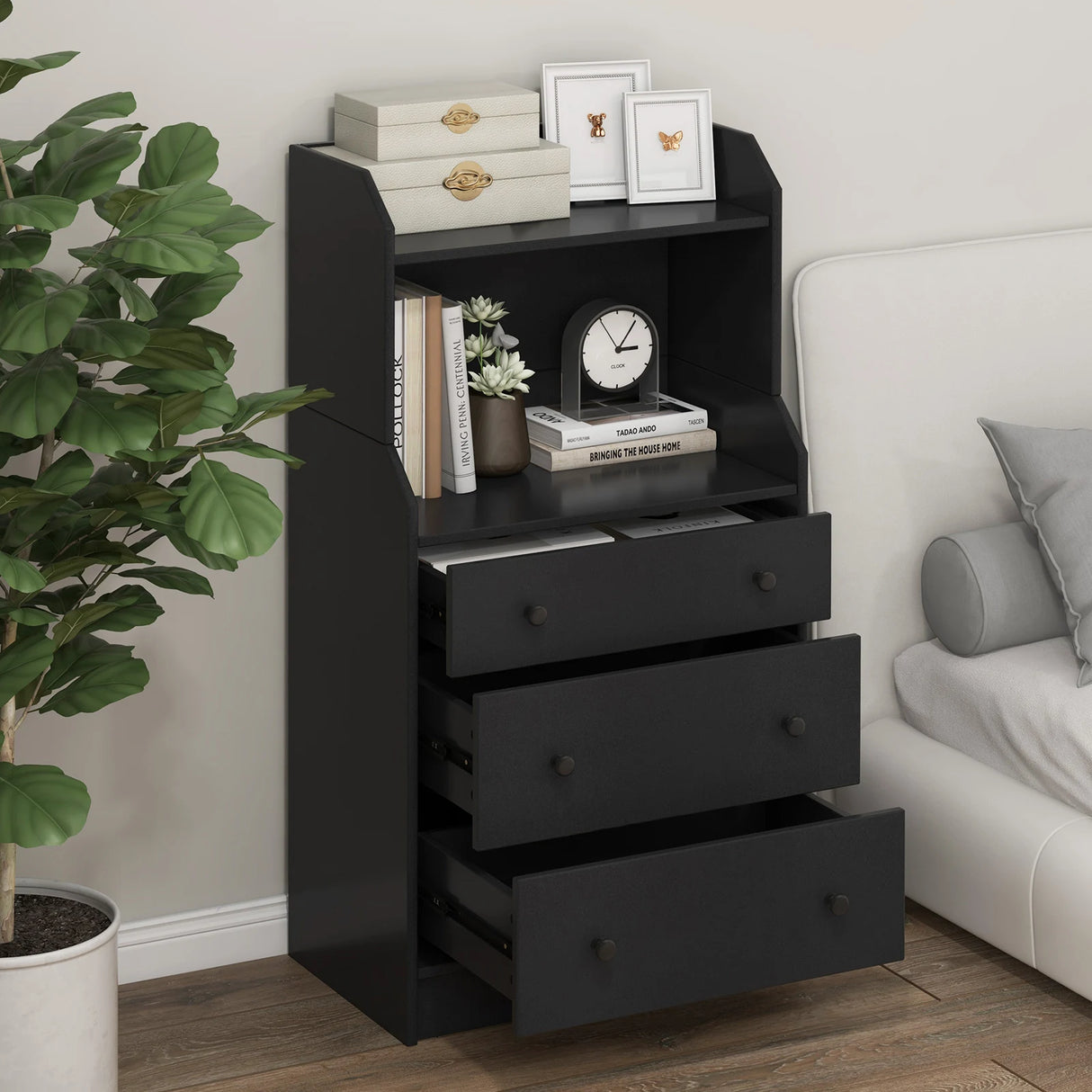 Modern Storage Dresser with Anti-toppling Device-Black
