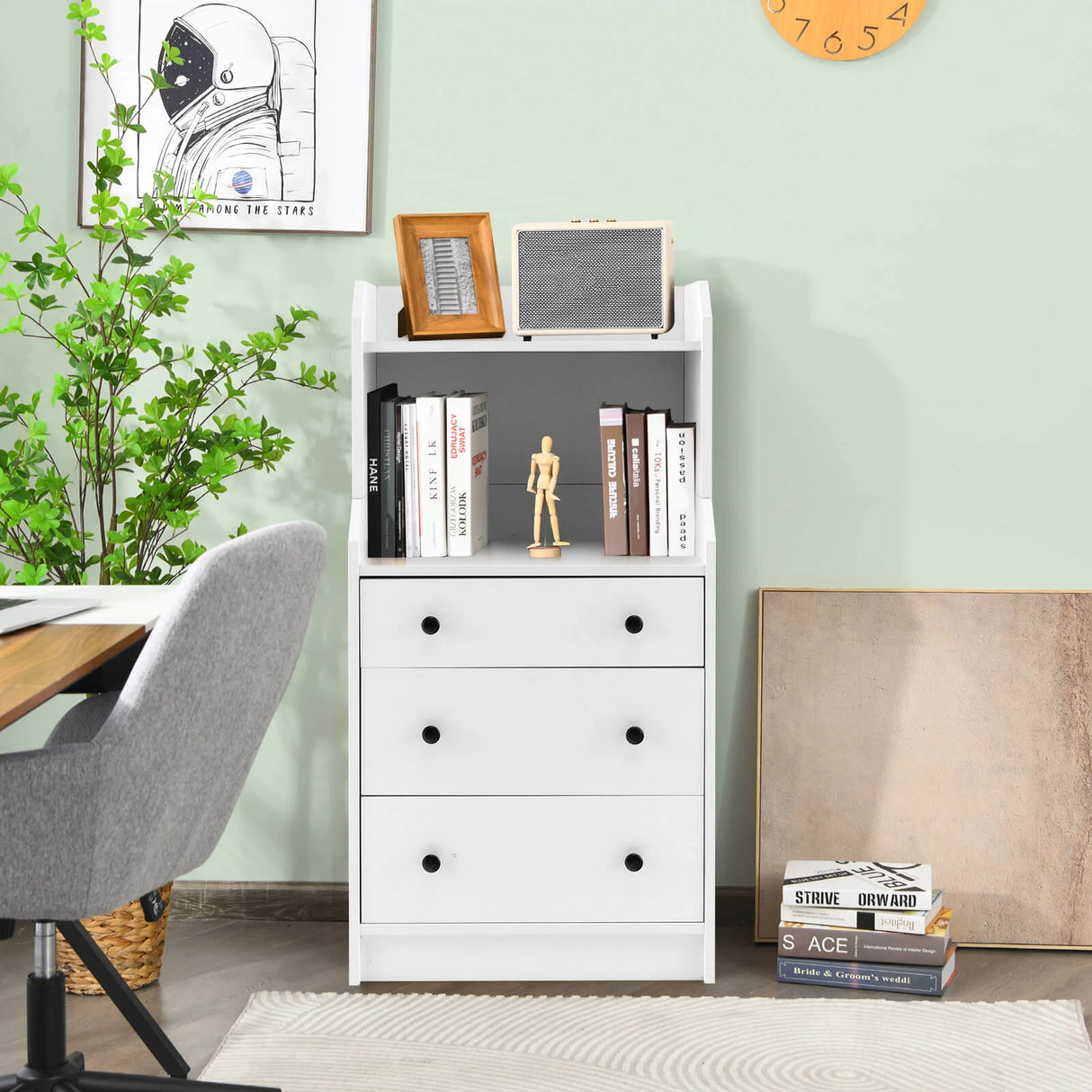 Modern Storage Dresser with Anti-toppling Device-White
