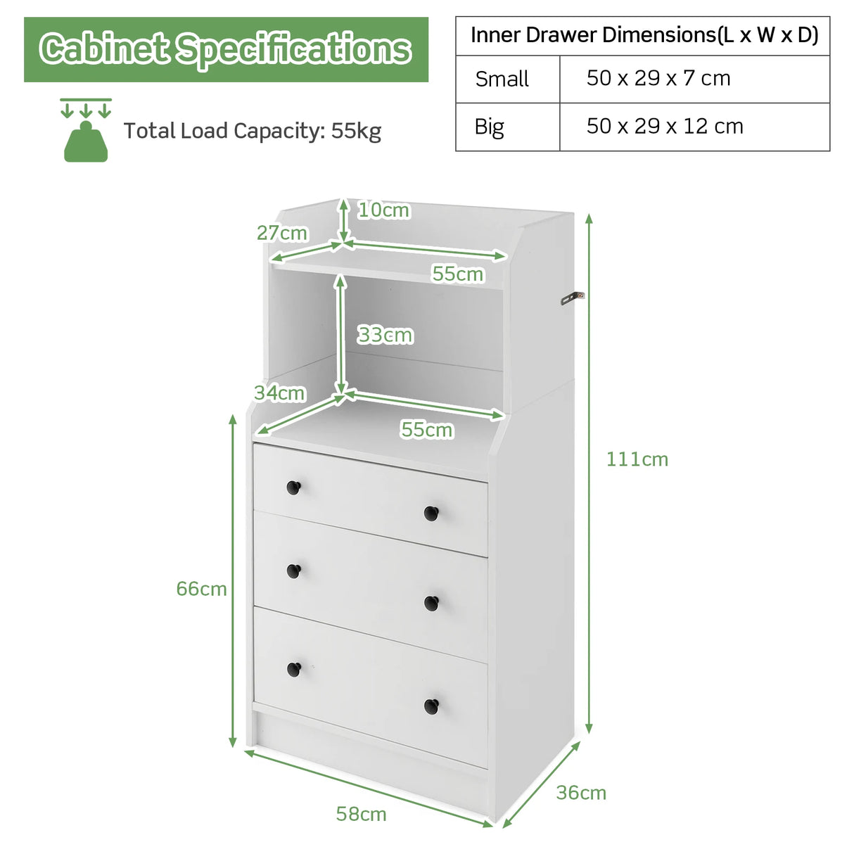 Modern Storage Dresser with Anti-toppling Device-White