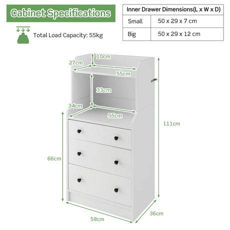 Modern Storage Dresser with Anti-toppling Device-White