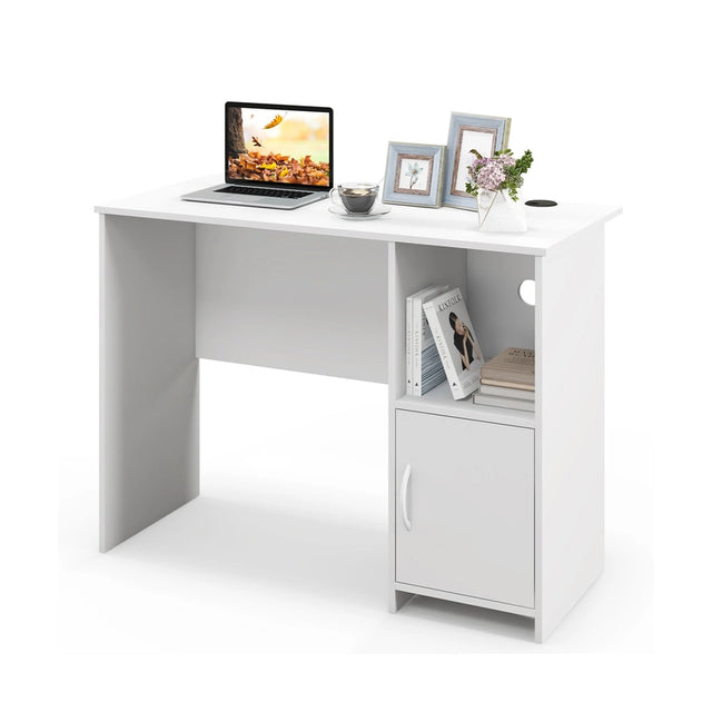 Modern Computer Desk with Cabinet-White