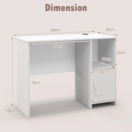 Modern Computer Desk with Cabinet-White