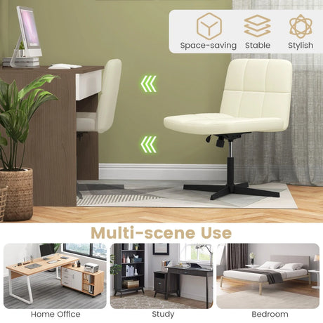 PU Leather Upholstered Cross-legged Office Chair with Oversized U-shaped Seat for Home Office Make Up-Beige