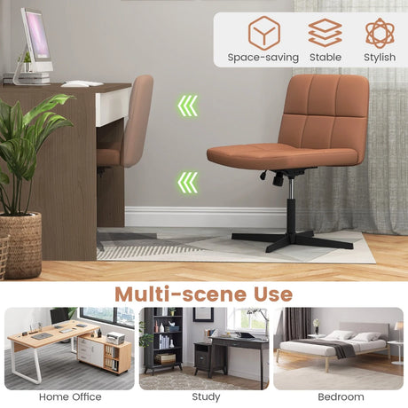 PU Leather Upholstered Cross-legged Office Chair with Oversized U-shaped Seat for Home Office Make Up-Brown