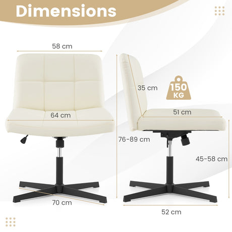 PU Leather Upholstered Cross-legged Office Chair with Oversized U-shaped Seat for Home Office Make Up-Beige
