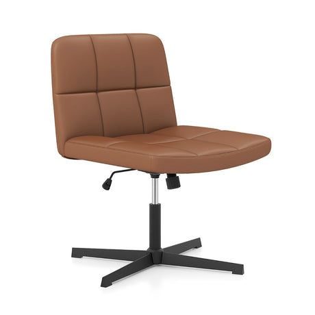 PU Leather Upholstered Cross-legged Office Chair with Oversized U-shaped Seat for Home Office Make Up-Brown