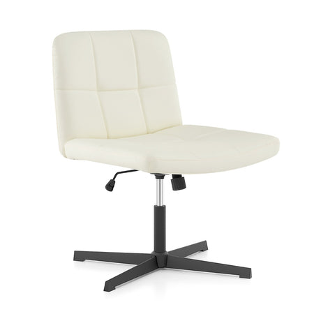 PU Leather Upholstered Cross-legged Office Chair with Oversized U-shaped Seat for Home Office Make Up-Beige