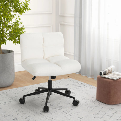 Cross Legged Chair with Wheels with Padded Seat Adjustable Height for Bedroom Study-Beige
