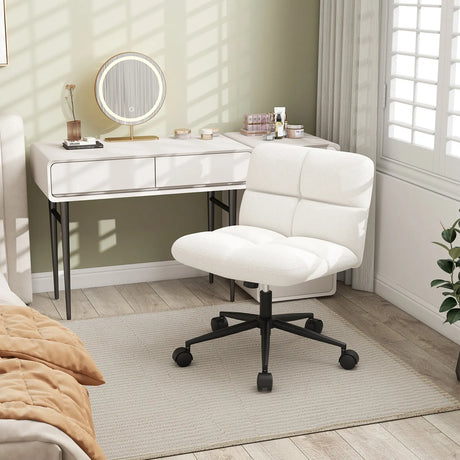 Cross Legged Chair with Wheels with Padded Seat Adjustable Height for Bedroom Study-Beige