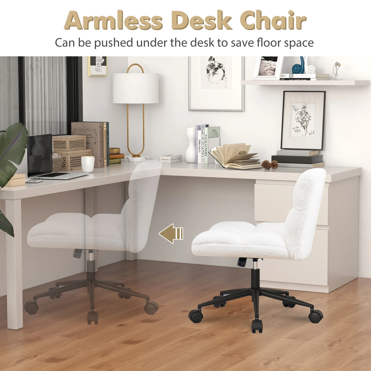 Cross Legged Chair with Wheels with Padded Seat Adjustable Height for Bedroom Study-Beige
