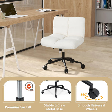 Cross Legged Chair with Wheels with Padded Seat Adjustable Height for Bedroom Study-Beige