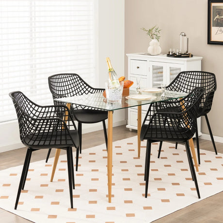 Set of 4 Heavy Duty Modern Dining Chair with Airy Hollow Backrest-Black