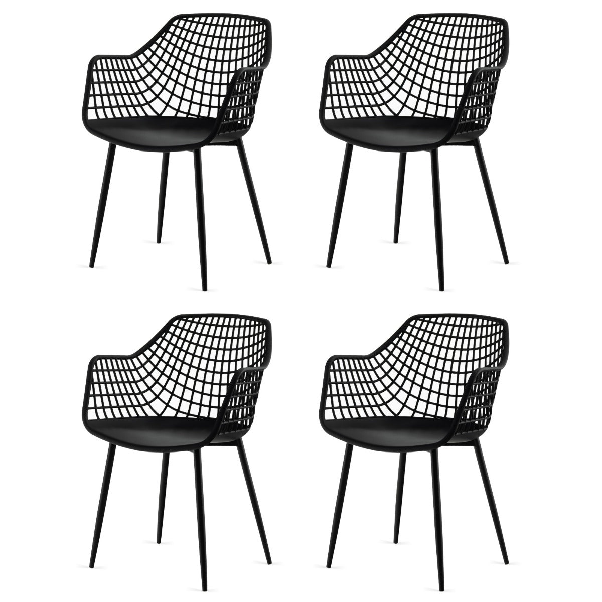 Set of 4 Heavy Duty Modern Dining Chair with Airy Hollow Backrest-Black