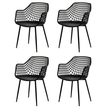 Set of 4 Heavy Duty Modern Dining Chair with Airy Hollow Backrest-Black