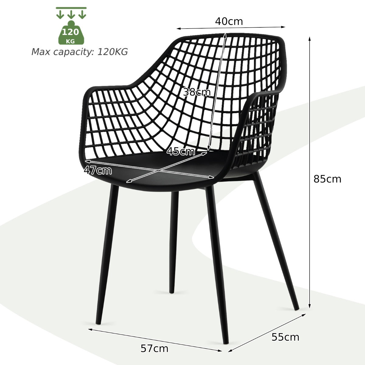 Set of 4 Heavy Duty Modern Dining Chair with Airy Hollow Backrest-Black