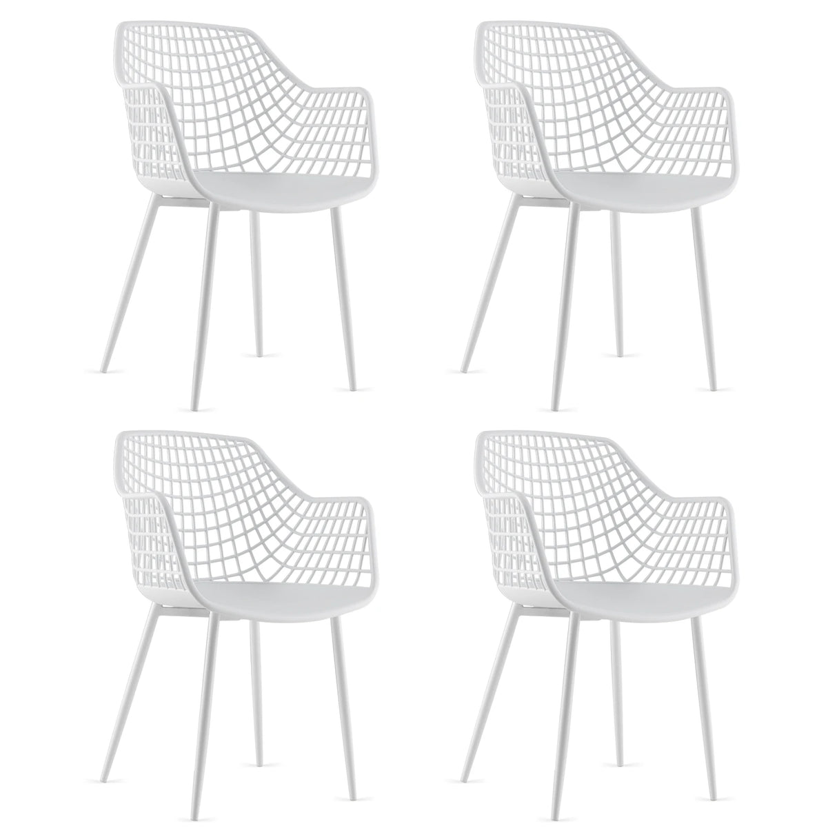 Set of 4 Heavy Duty Modern Dining Chair with Airy Hollow Backrest-White