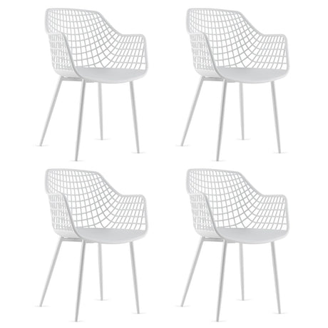 Set of 4 Heavy Duty Modern Dining Chair with Airy Hollow Backrest-White