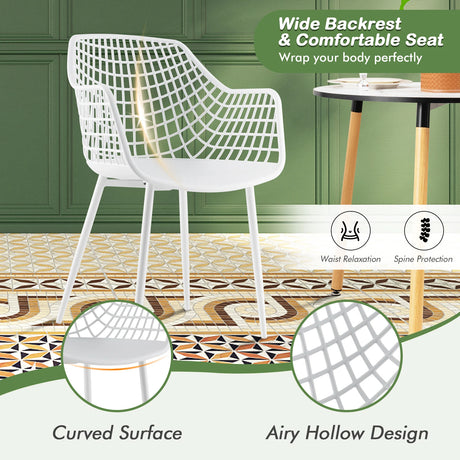 Set of 4 Heavy Duty Modern Dining Chair with Airy Hollow Backrest-White