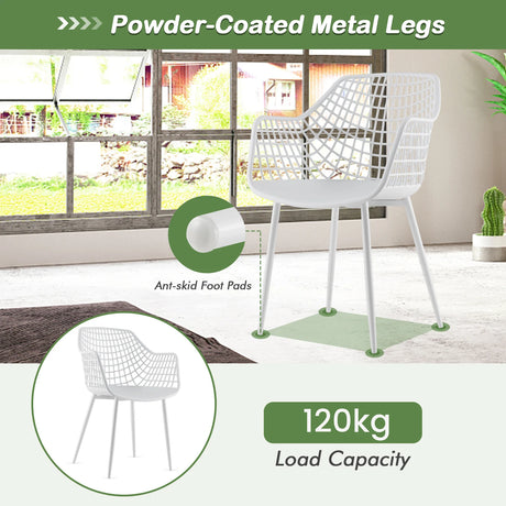 Set of 4 Heavy Duty Modern Dining Chair with Airy Hollow Backrest-White