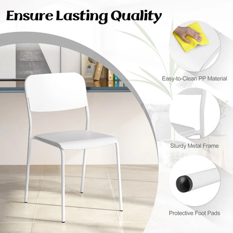 Modern Dining Chairs Set of 4 with Tilted Backrest and Sturdy Metal Legs-White
