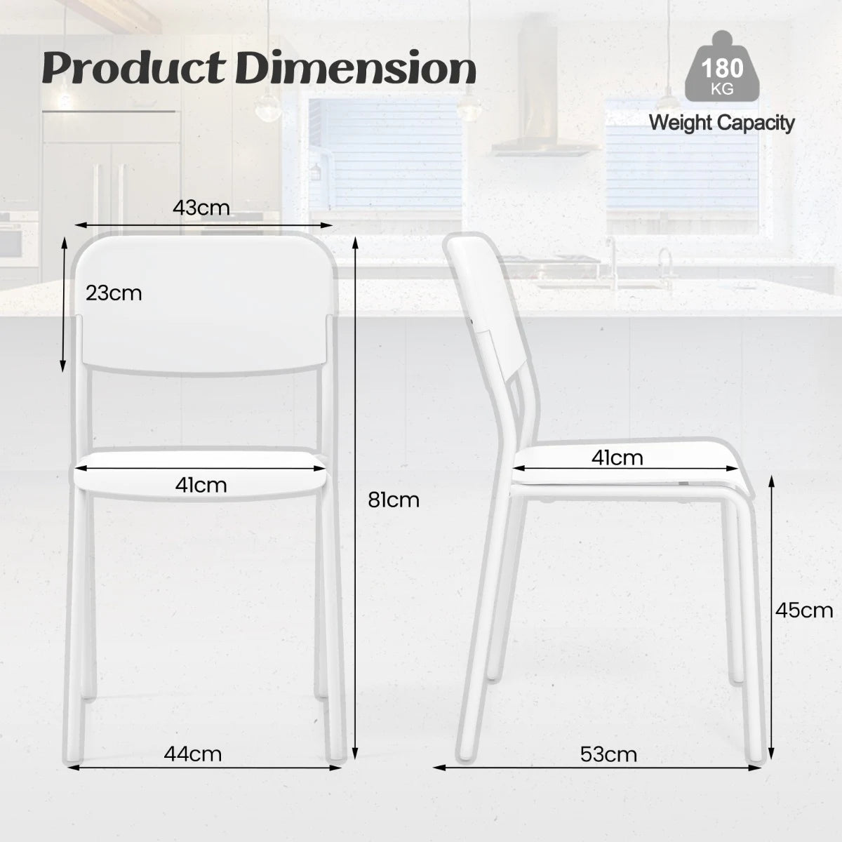Modern Dining Chairs Set of 4 with Tilted Backrest and Sturdy Metal Legs-White
