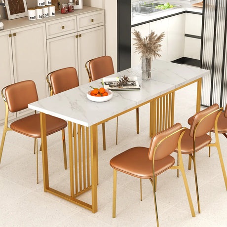 Modern Dining Table for 6-8 People with Faux Marble Tabletop-White