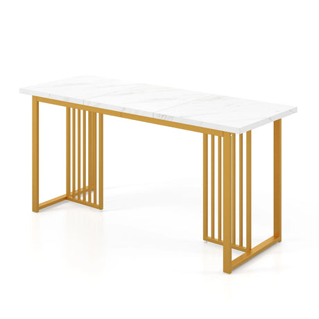 Modern Dining Table for 6-8 People with Faux Marble Tabletop-White