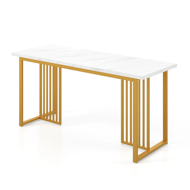 Modern Dining Table for 6-8 People with Faux Marble Tabletop-White