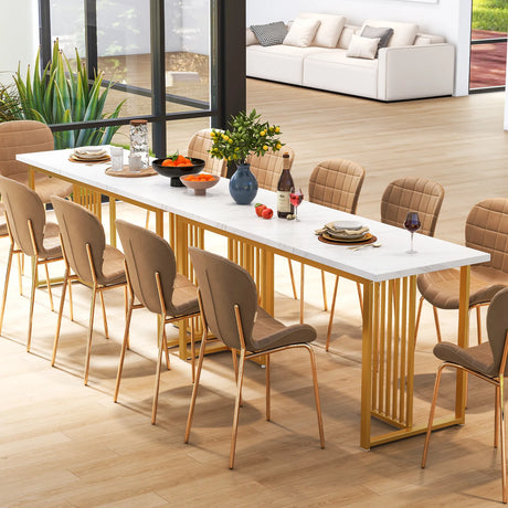 Modern Dining Table for 6-8 People with Faux Marble Tabletop-White