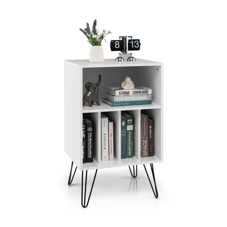 Record Player Stand with 5 Open Compartments for Living Room &amp; Bedroom-White