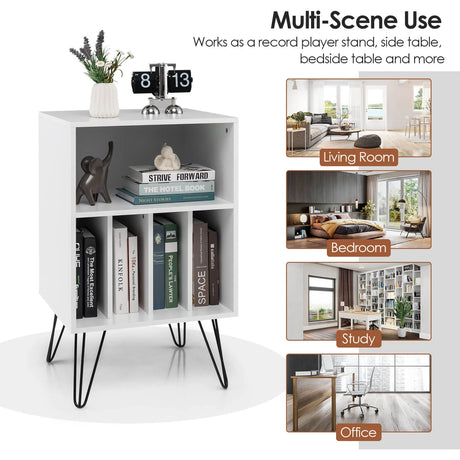 Record Player Stand with 5 Open Compartments for Living Room &amp; Bedroom-White