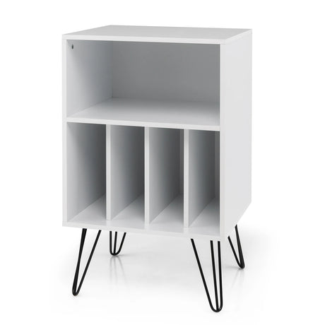 Record Player Stand with 5 Open Compartments for Living Room &amp; Bedroom-White